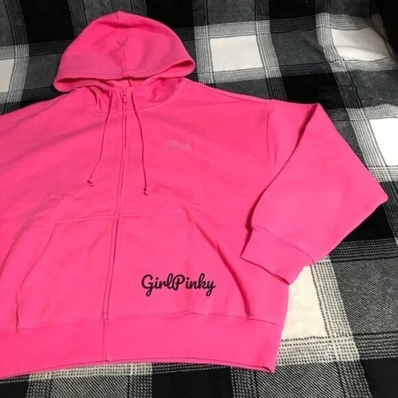 VS PINK CARMINE ROSE FULL ZIP HOODIE WITH BLING LOGO LIMITED EDITION SIZE MEDIUM - Picture 9 of 11